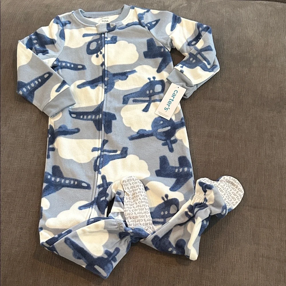 Carters Fleece Footie Pajama Airplanes Helicopters 3T NWT